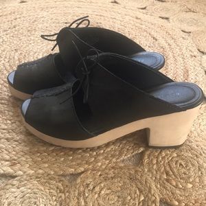 Kelsi Dagger black leather / wood heel shoes